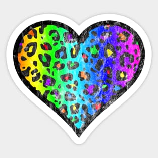 Distressed Dark Rainbow Leopard Print Heart Sticker